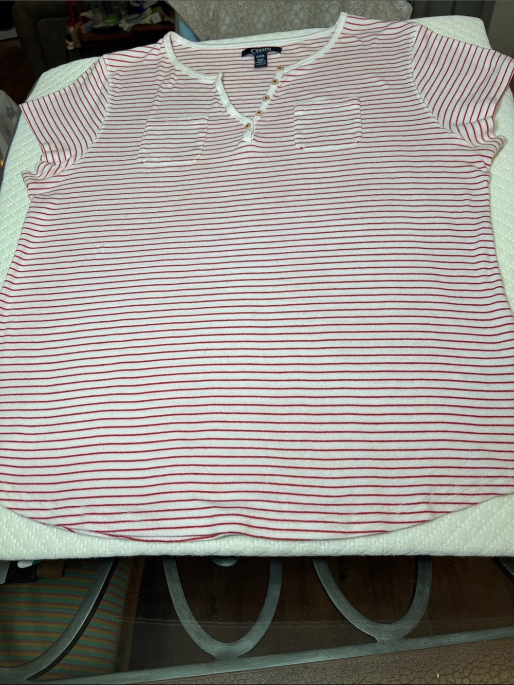 Chaps Red & White Striped Henley Tee